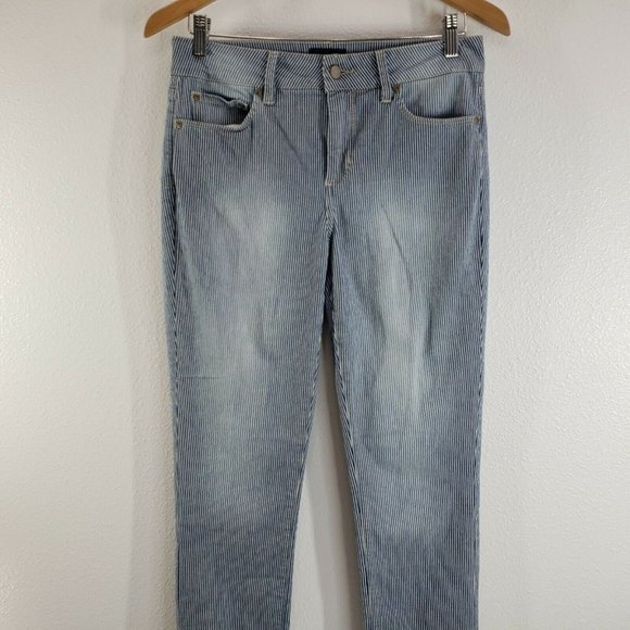 NYDJ Womens Jeans Legging Ankle Skinny Blue White Stripe Lift Tuck‎ Size 4 - Picture 2 of 12